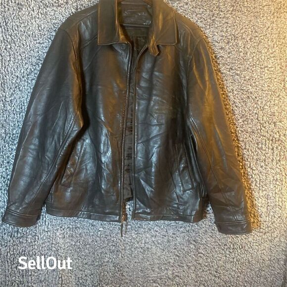 Roundtree & Yorke Men's Black Leather Bomber Jacket XLT Big & Tall - Picture 3 of 12
